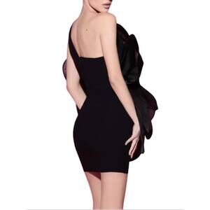 NEW TARIK EDIZ crepe one shoulder mini dress in black